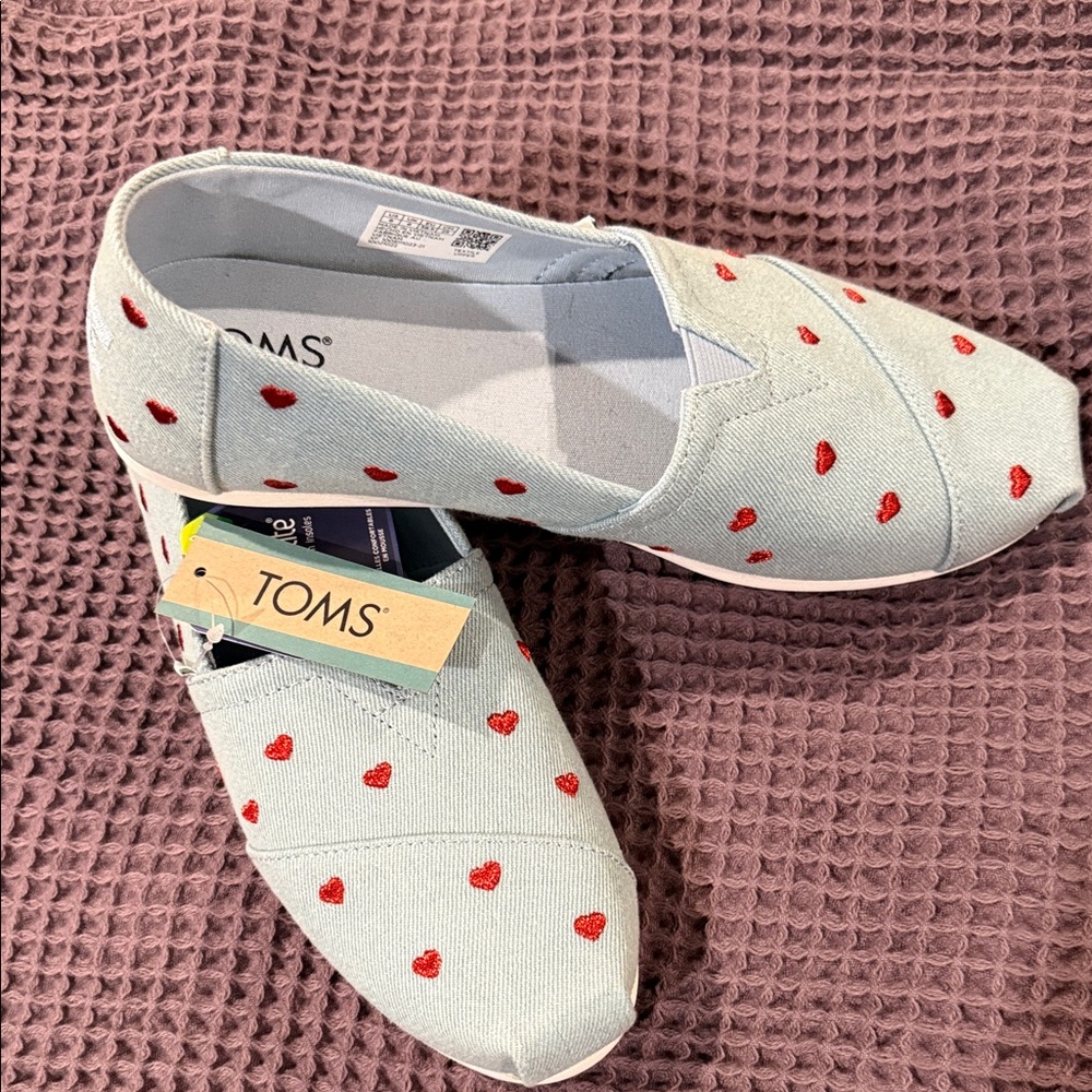 Toms Sky Blue Slip-Ons with Red Heart Design